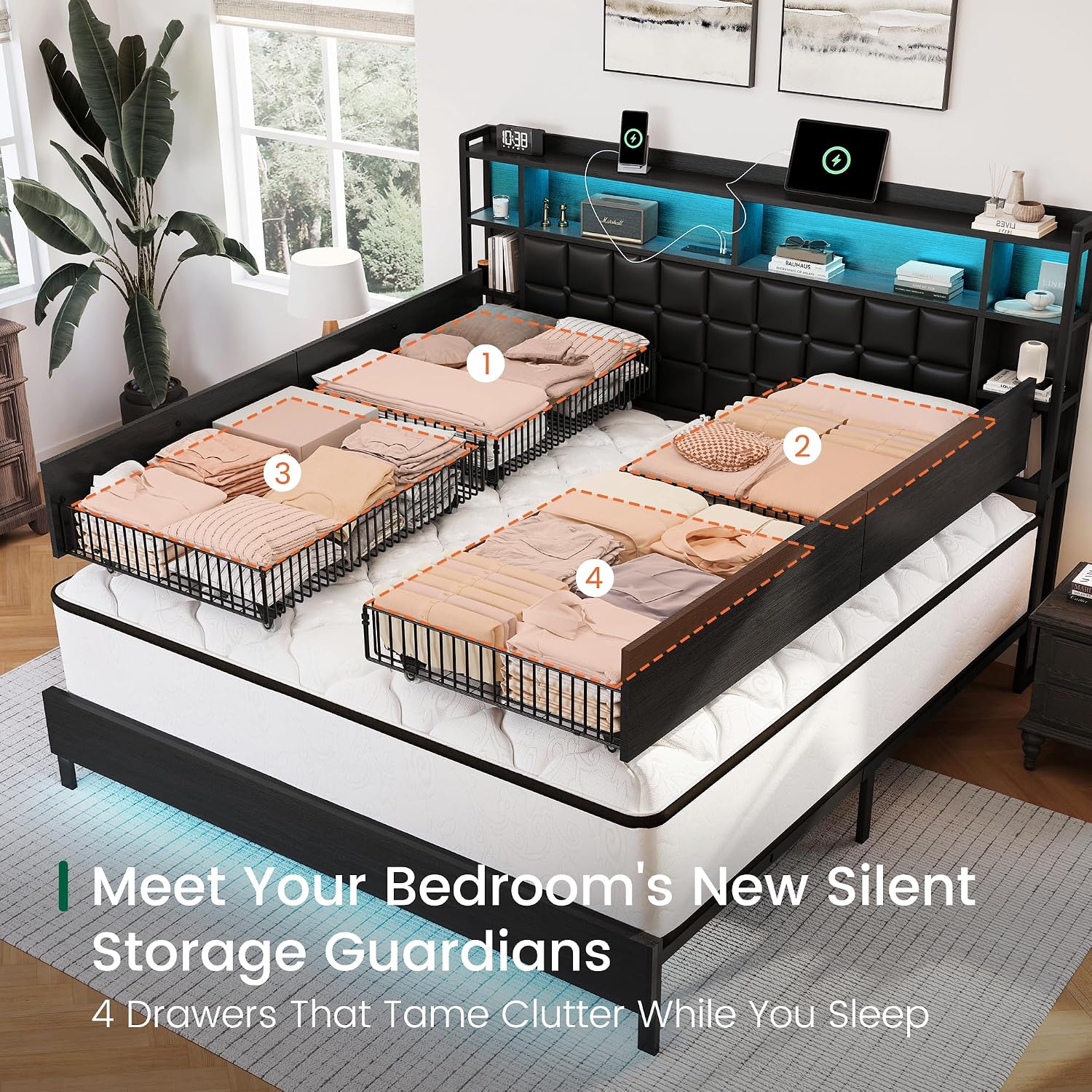Base de Cama King Size de Made - King Size Bed Frame With Storage Drawers reseña y precio
