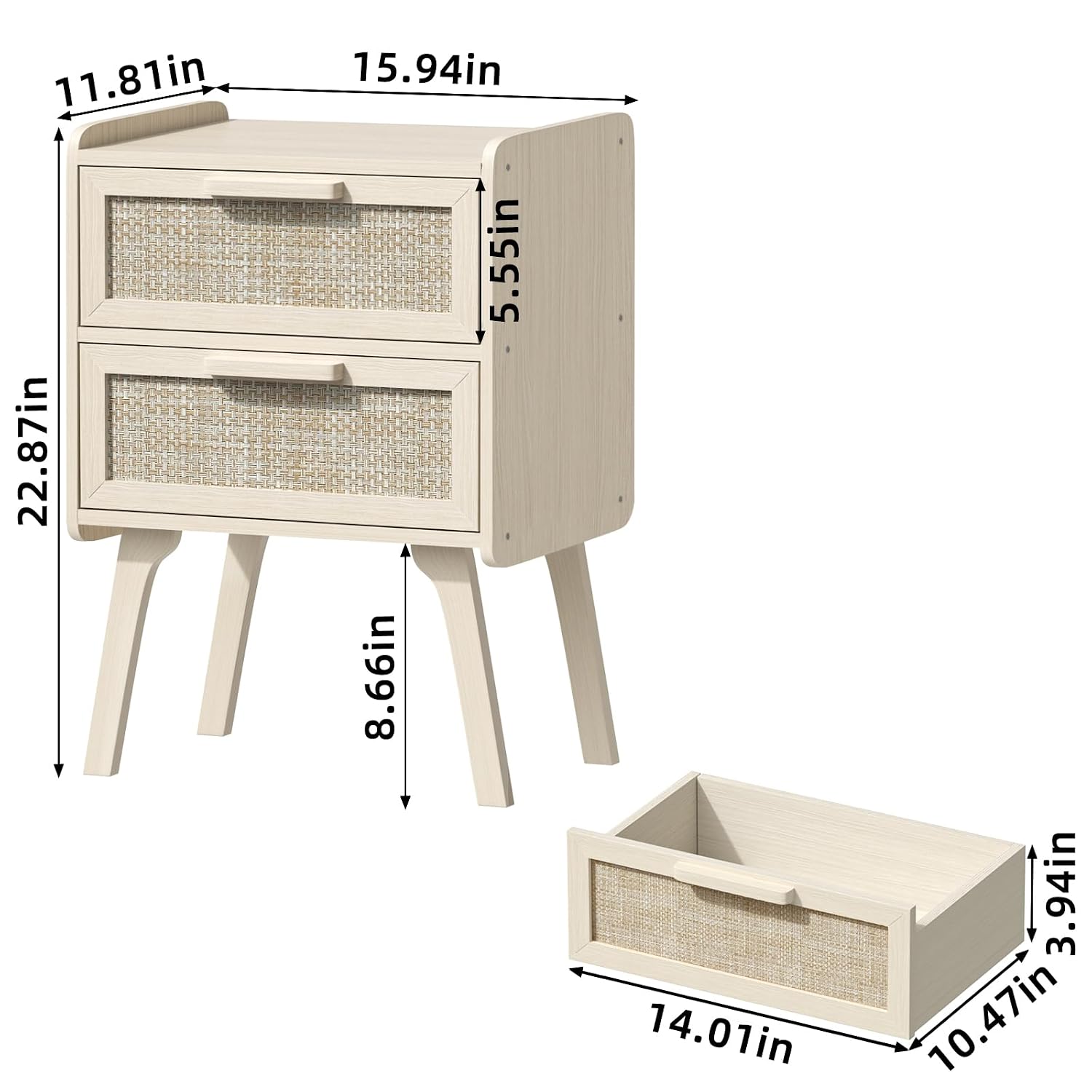 Juego de 2 Mesitas de Noche de - Solid Wood Nightstand 2 Drawers reseña y precio