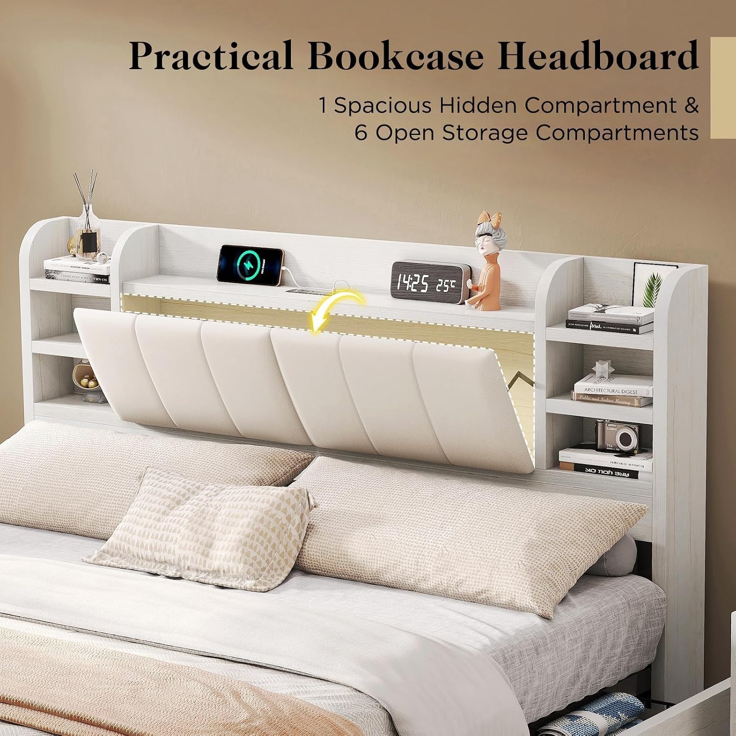 Cama King Size Tapizada con Ca - King Size Bed Frame With Storage Drawers reseña y precio
