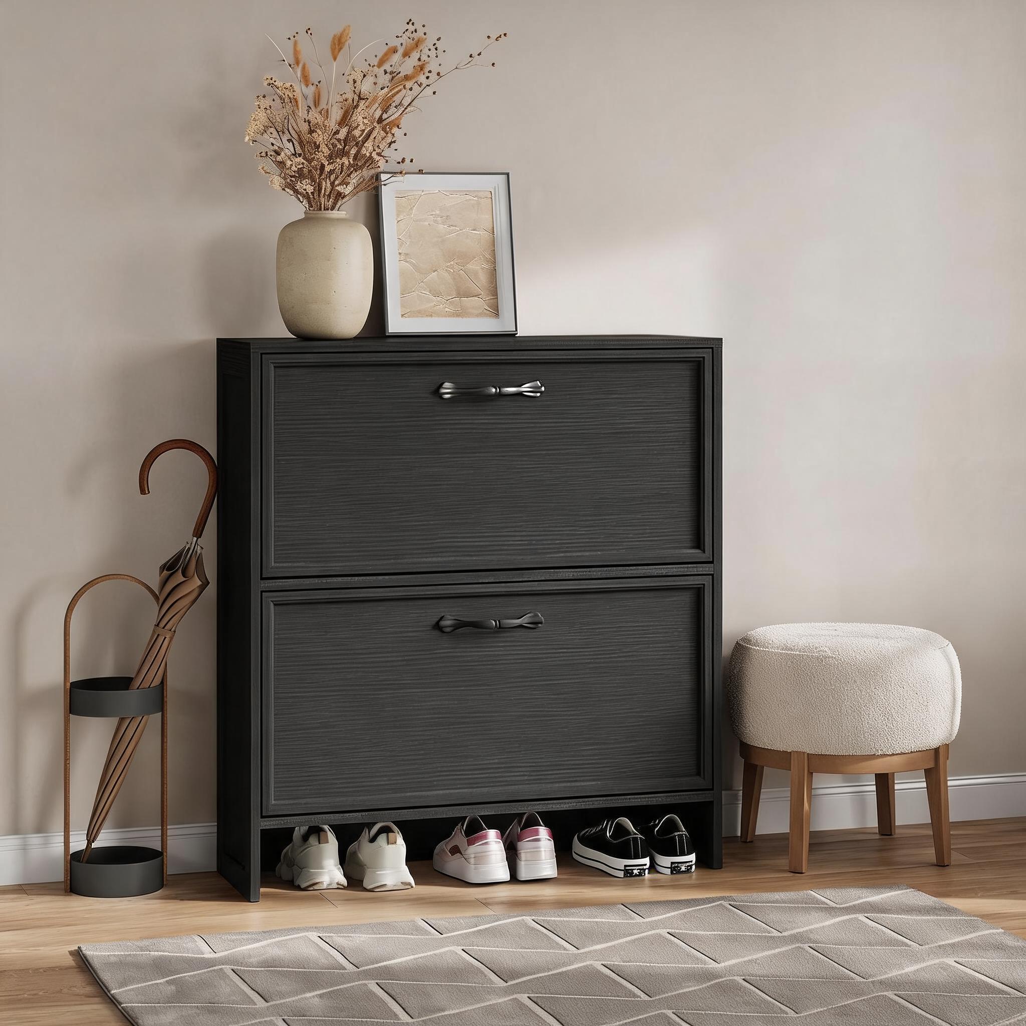 Zapatero con 2 cajones abatibl - Shoe Rack Cabinet Narrow Entryway reseña y precio