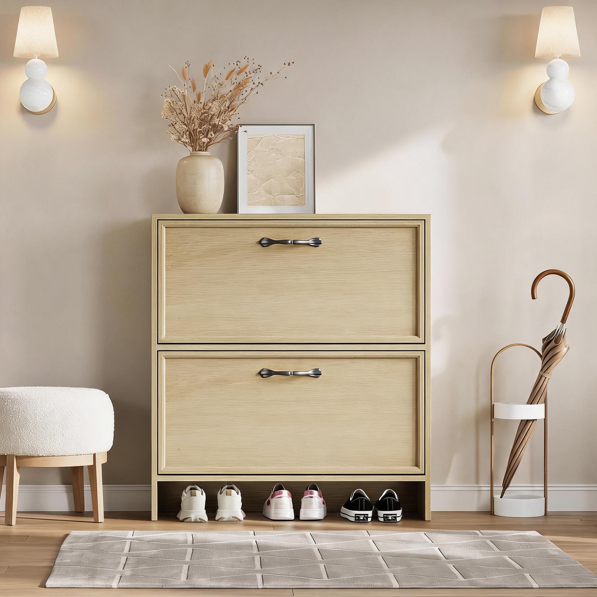 Zapatero con 2 cajones abatibl - Shoe Rack Cabinet Narrow Entryway reseña y precio