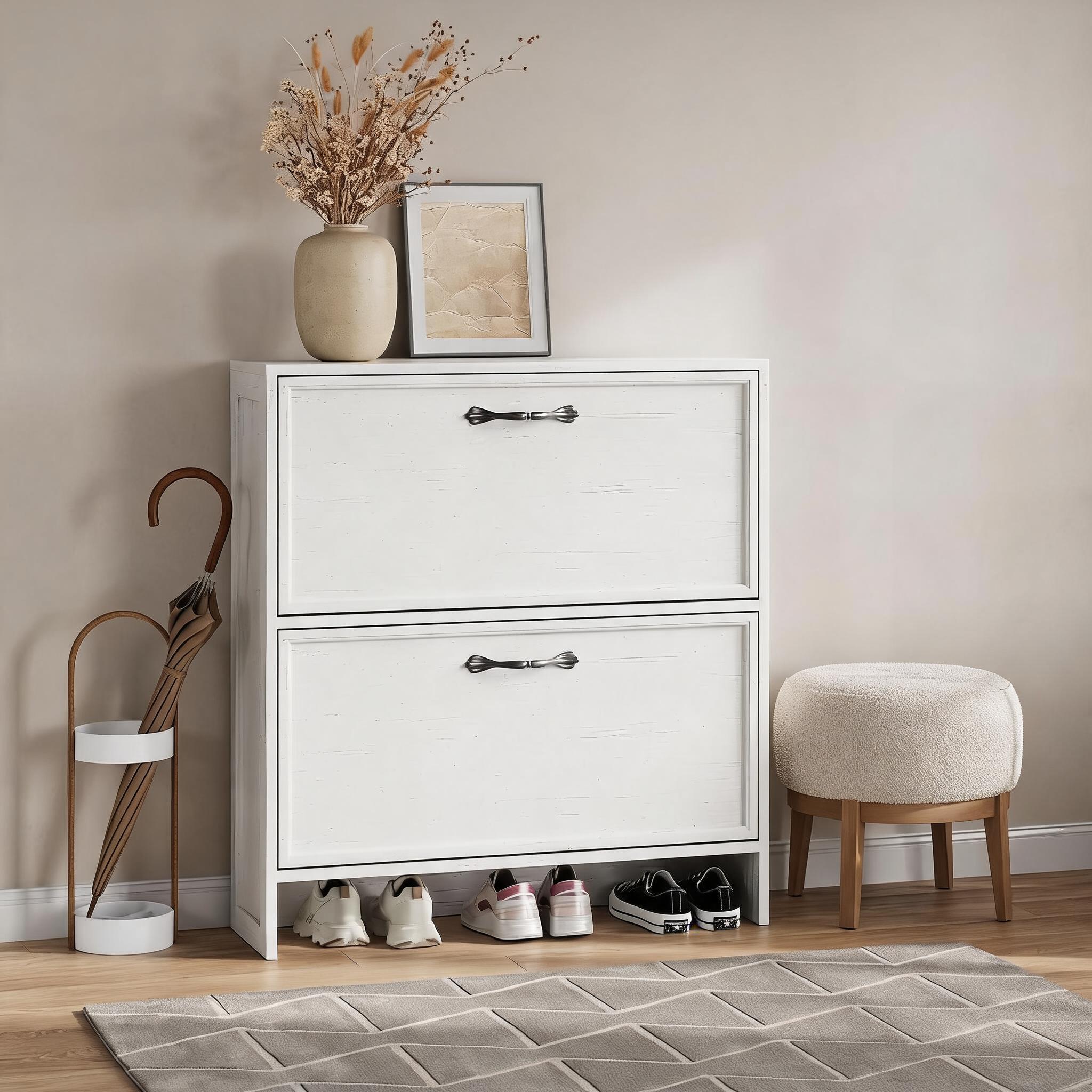 Zapatero con 2 cajones abatibl - Shoe Rack Cabinet Narrow Entryway reseña y precio
