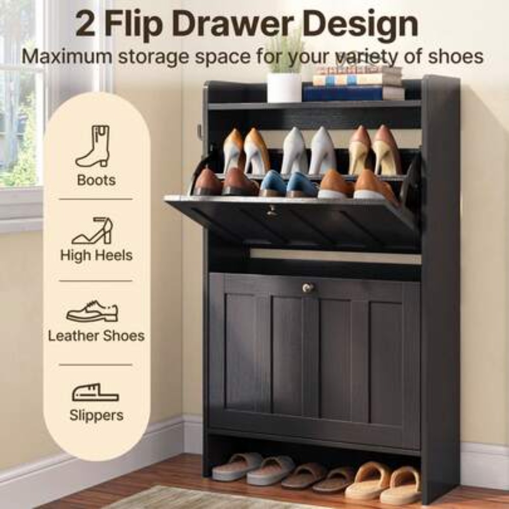 Zapatero con 2 cajones abatibl - Shoe Rack Cabinet Narrow Entryway reseña y precio