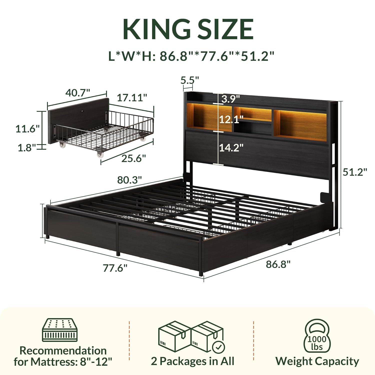 Base de Cama King Size con 6 C - King Size Bed Frame With Storage Drawers reseña y precio