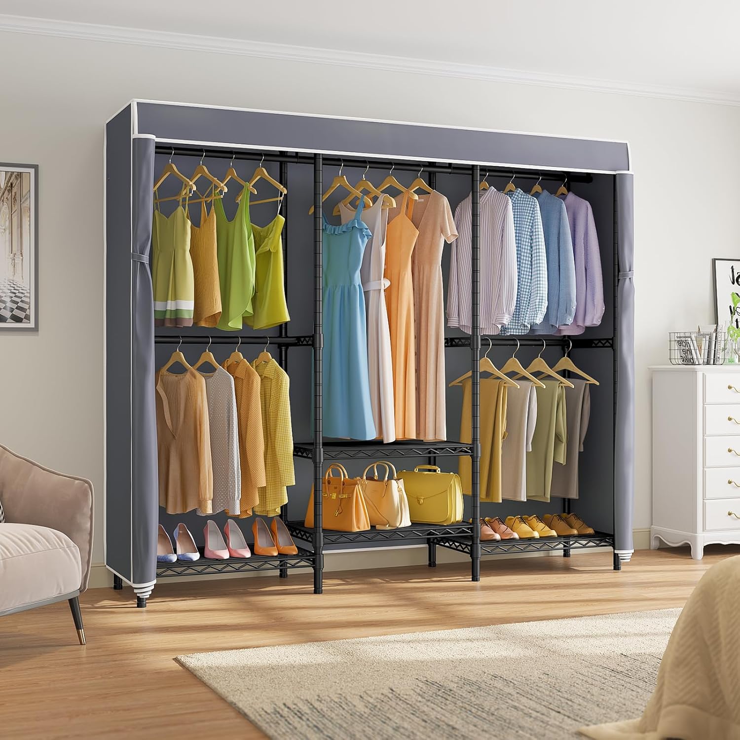Perchero con cubierta y estant - Wardrobe Closet Portable Fabric Cover reseña y precio