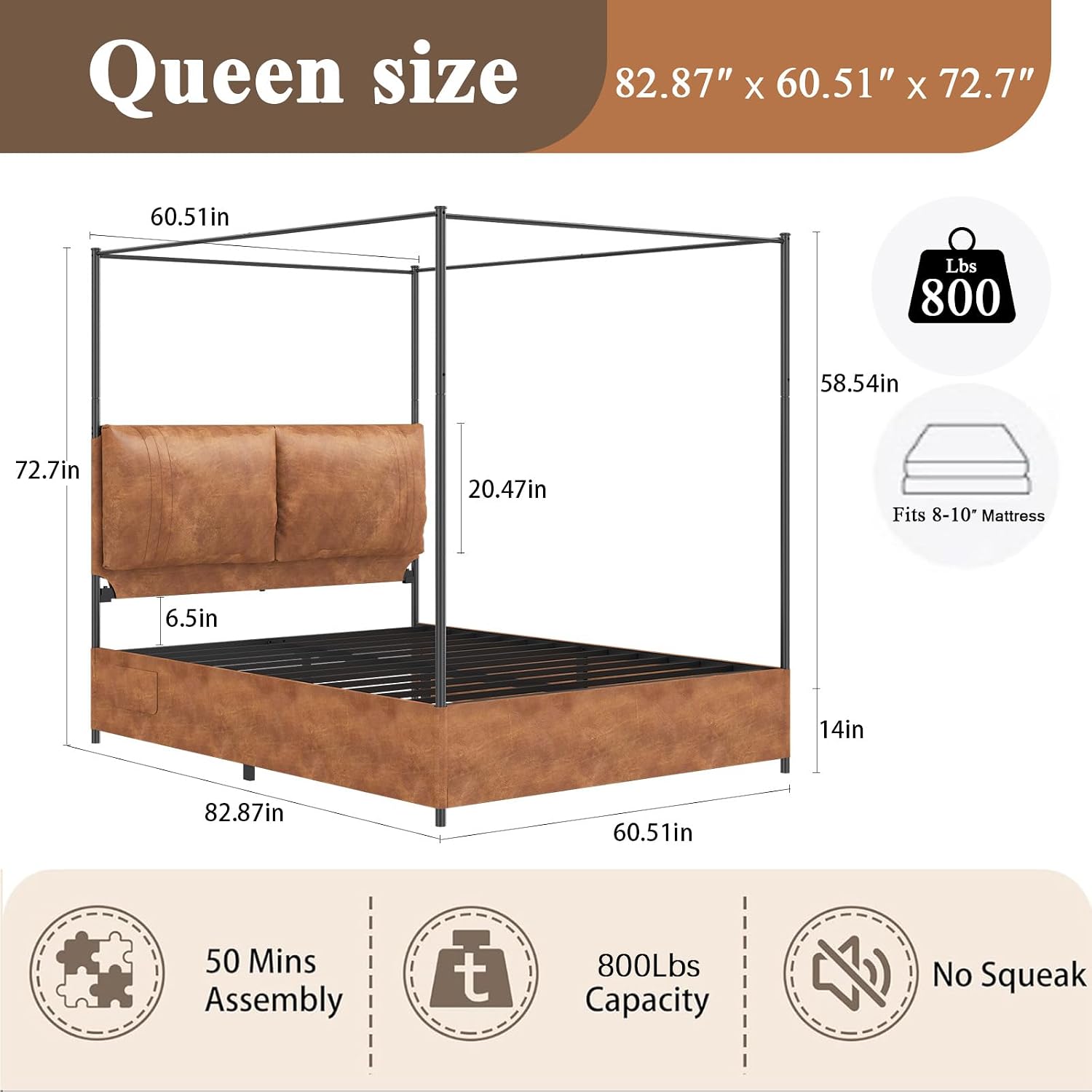 Base de Cama Queen con Dosel y - Canopy Bed Frame Metal Queen reseña y precio