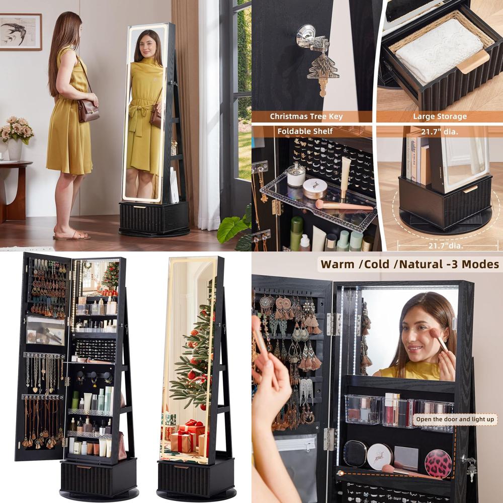 360 °   Armario Giratorio para - Full Length Mirror Jewelry Armoire reseña y precio