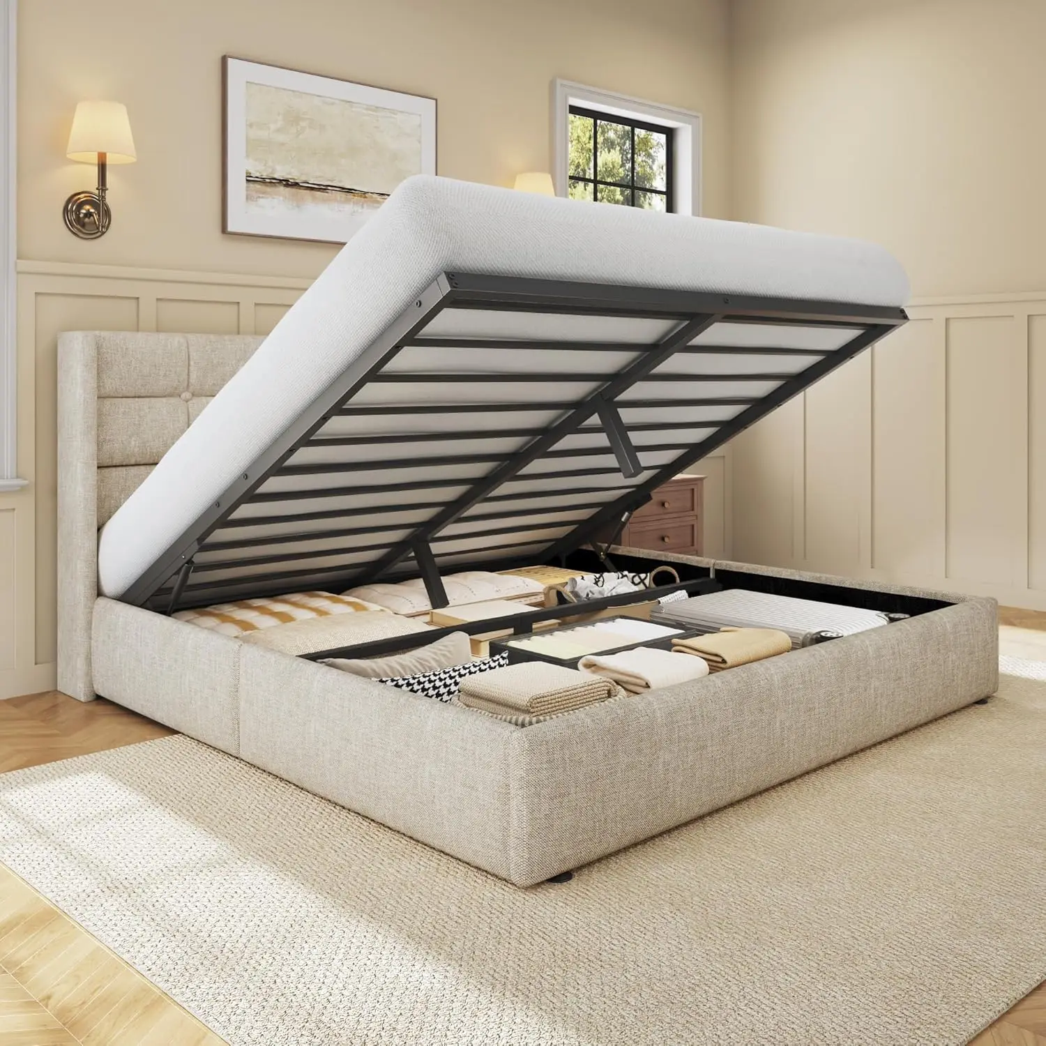 Base de Cama Queen Size con Al - Gas Lift Storage Bed Hydraulic reseña y precio