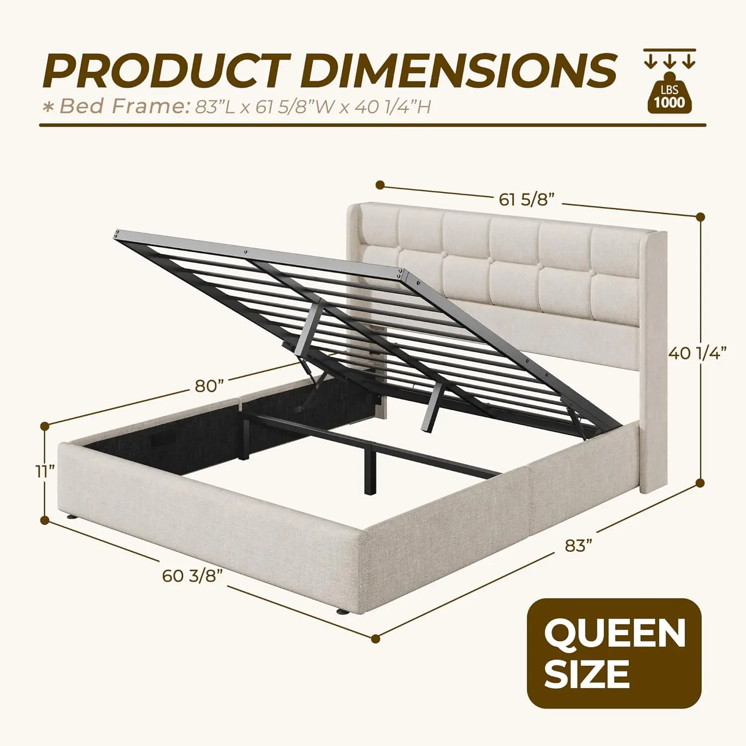 Base de Cama Queen Size con Al - Gas Lift Storage Bed Hydraulic reseña y precio