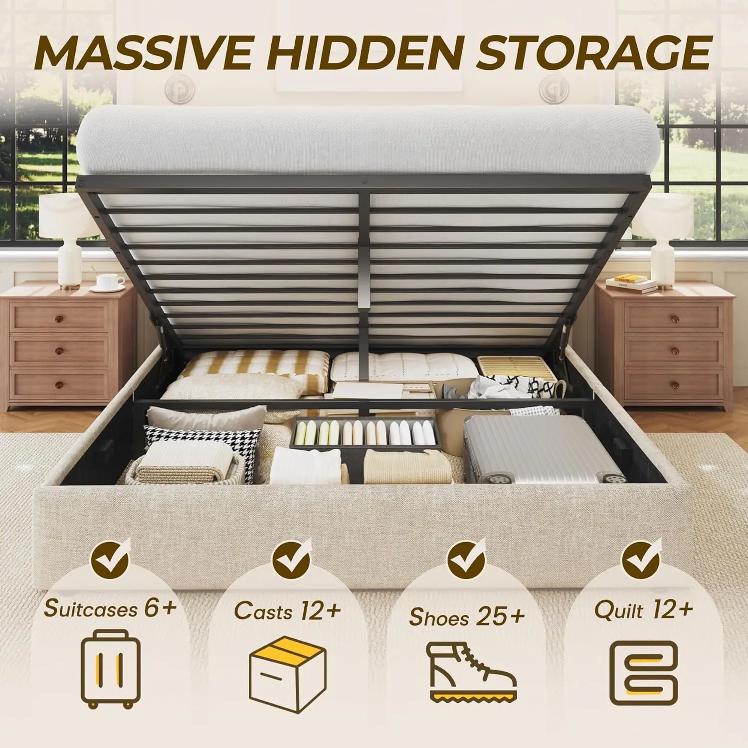 Base de Cama Queen Size con Al - Gas Lift Storage Bed Hydraulic reseña y precio