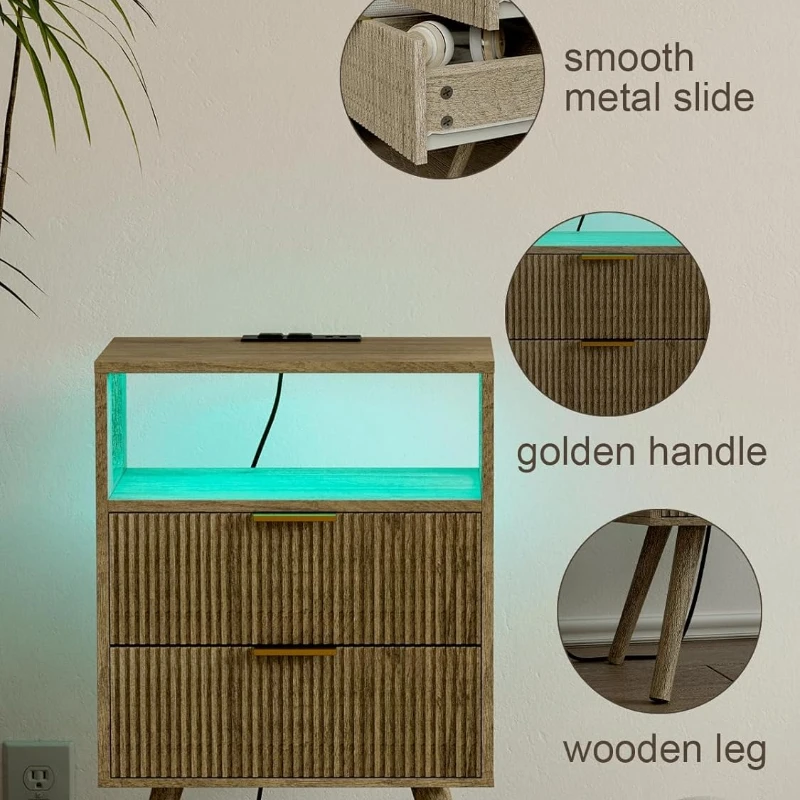 Mesita de Noche Moderna con 2  - Solid Wood Nightstand 2 Drawers reseña y precio