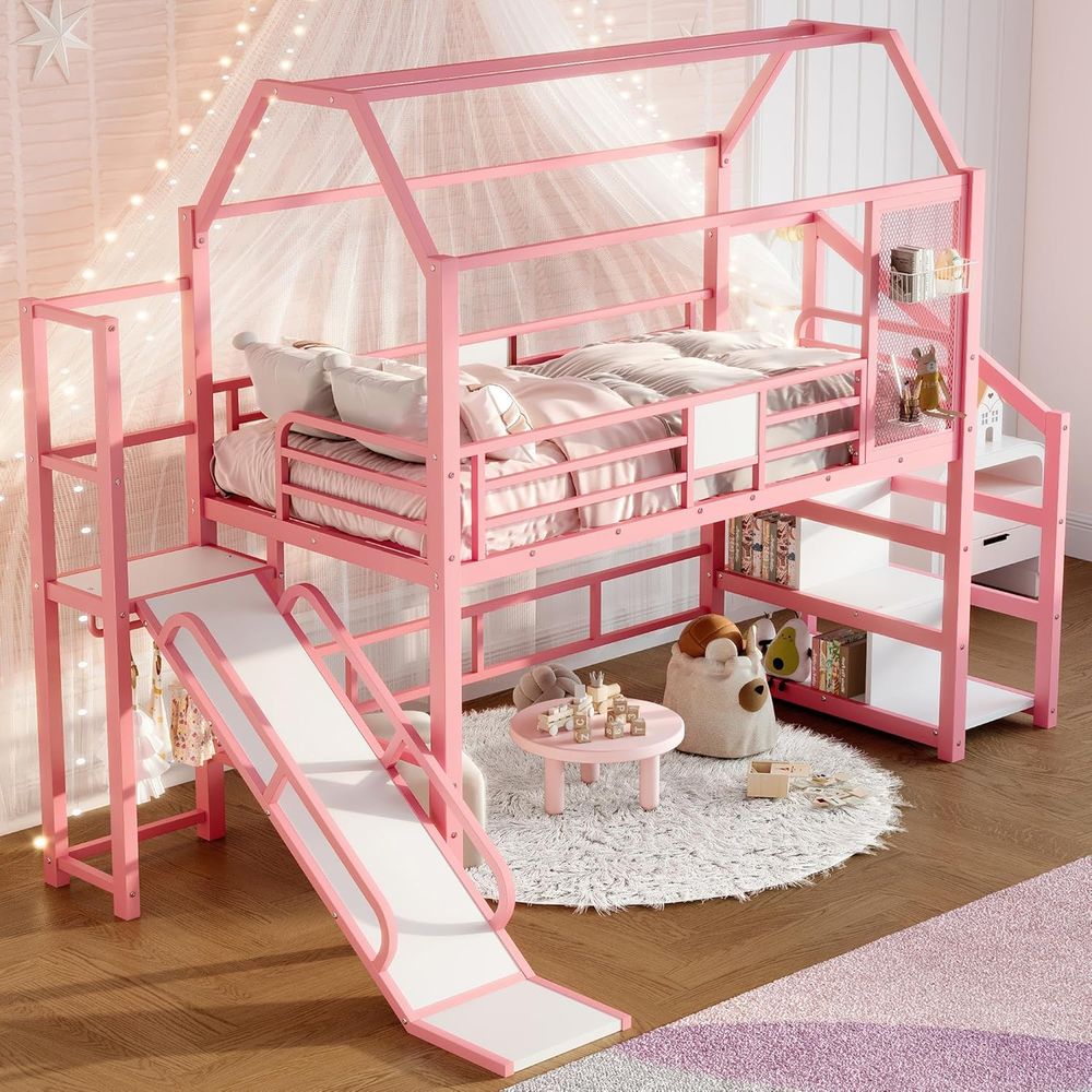 Cama litera de metal de tamaño - Bunk Bed With Stairs And Slide reseña y precio