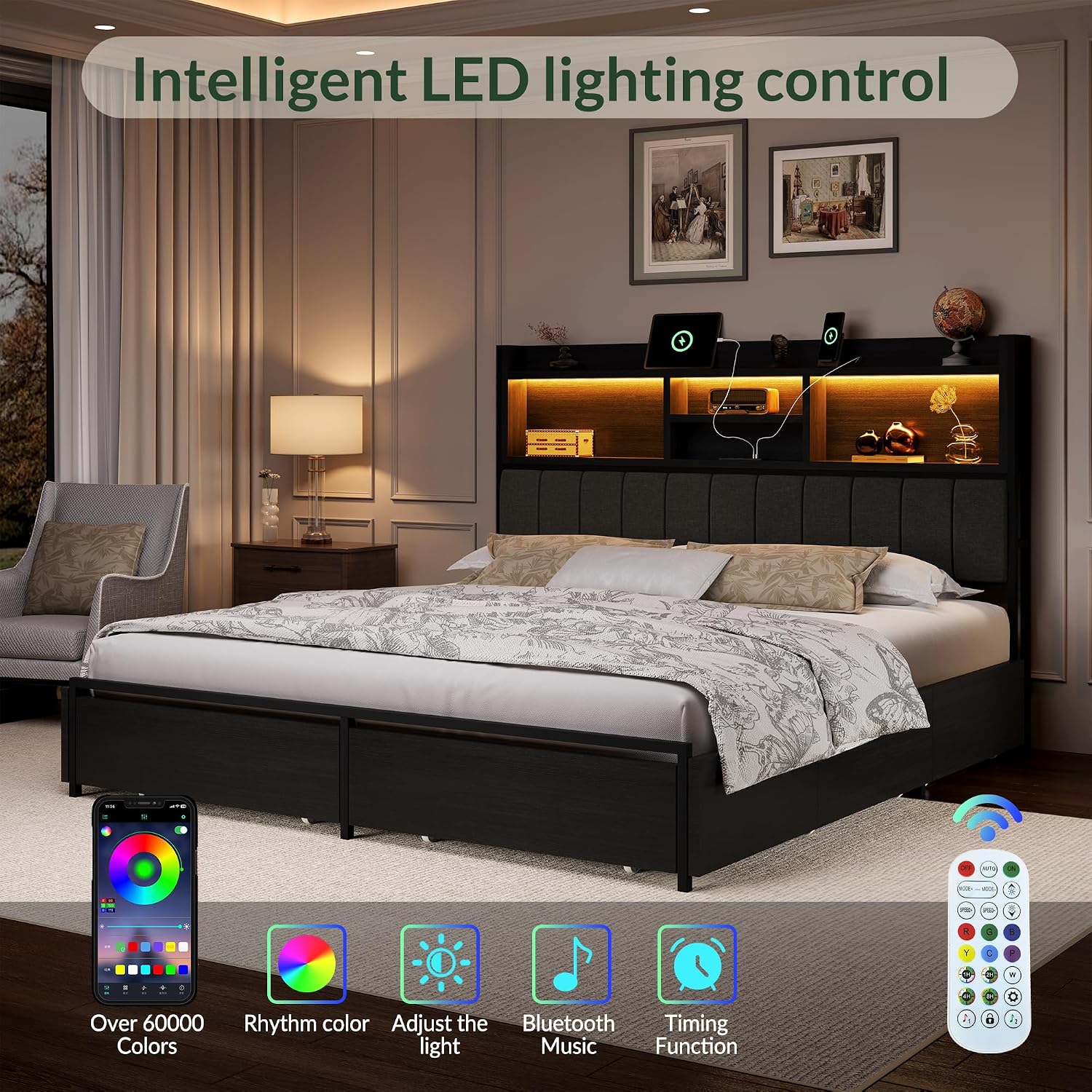 Base de Cama King Size con 6 C - King Size Bed Frame With Storage Drawers reseña y precio