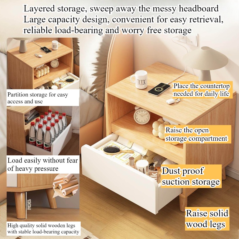 Mesita de noche blanca para do - Solid Wood Nightstand 2 Drawers reseña y precio