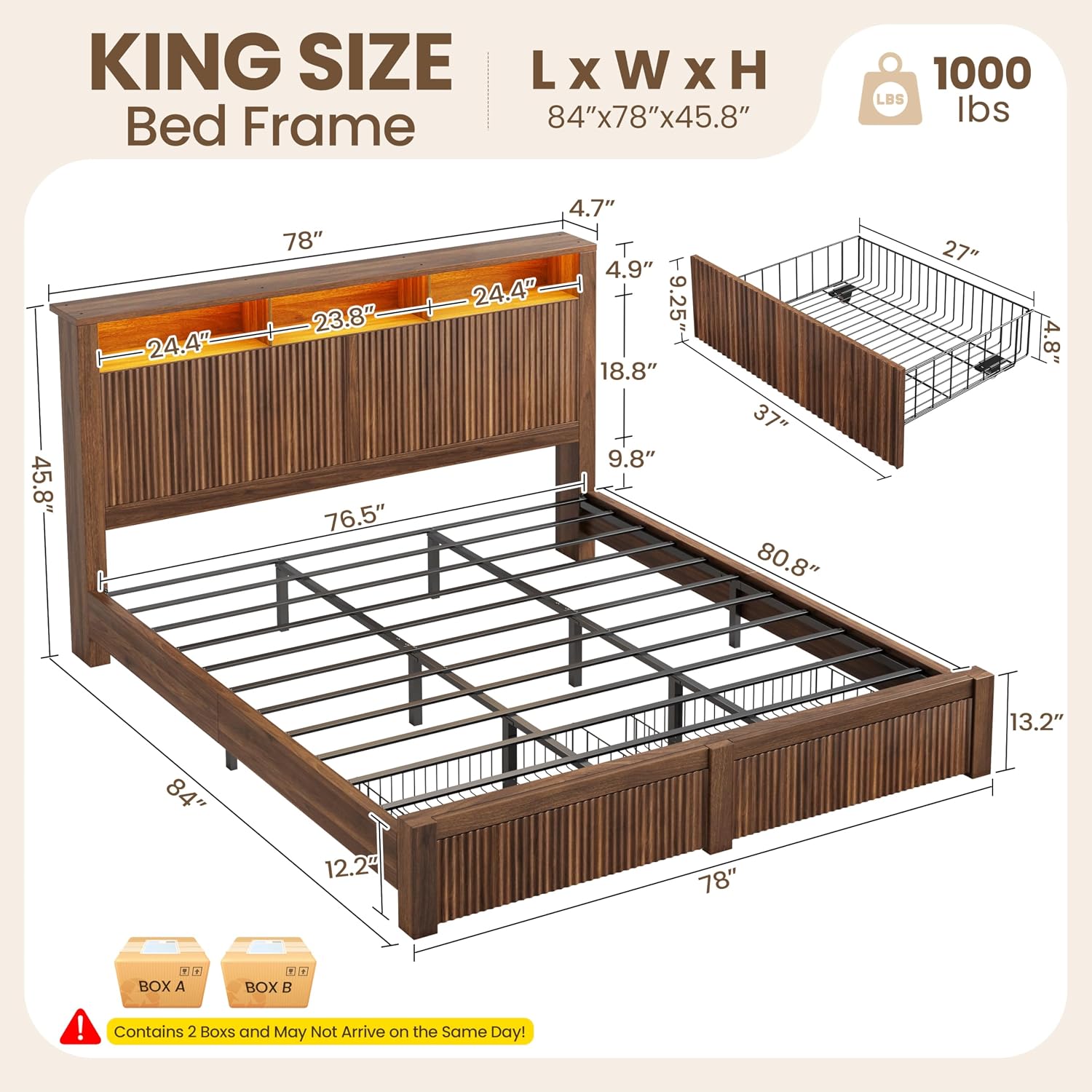 Base de Cama King Size con Cab - King Size Bed Frame With Storage Drawers reseña y precio