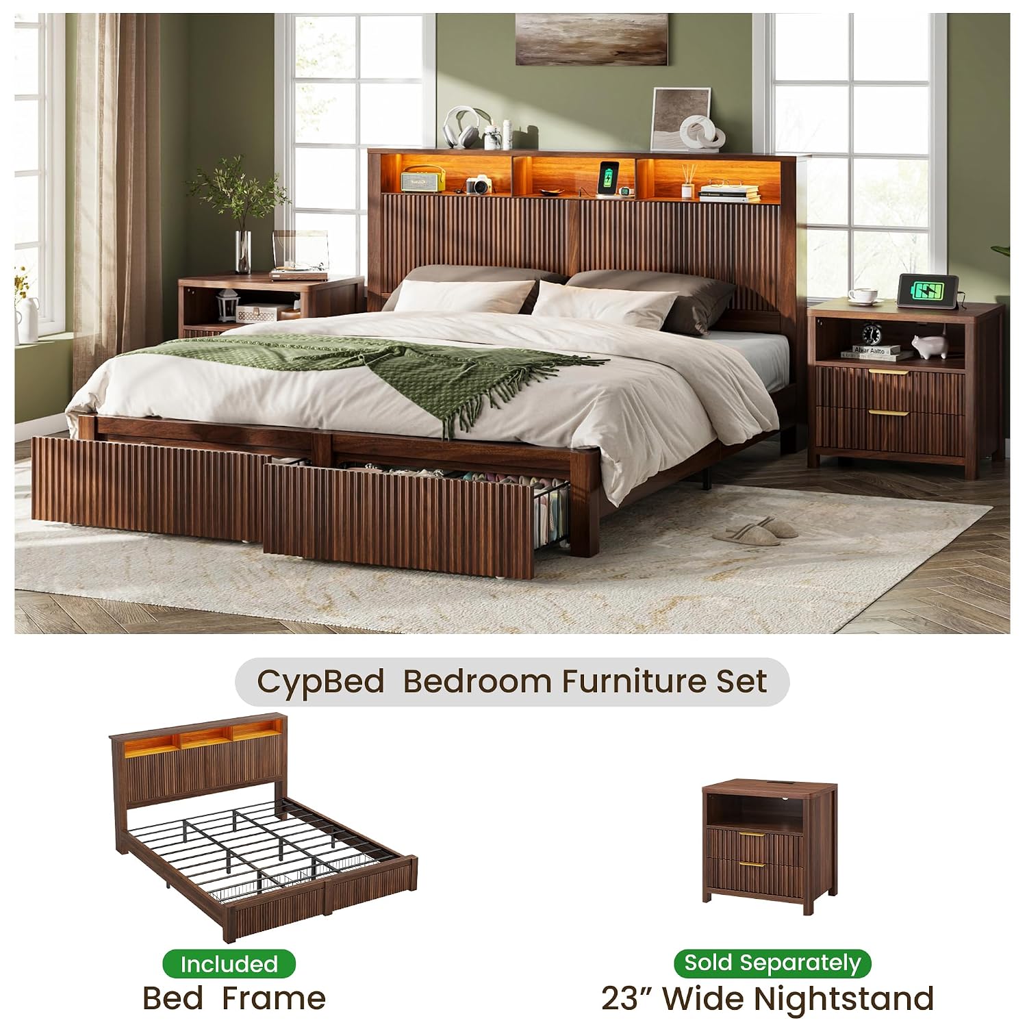 Base de Cama King Size con Cab - King Size Bed Frame With Storage Drawers reseña y precio