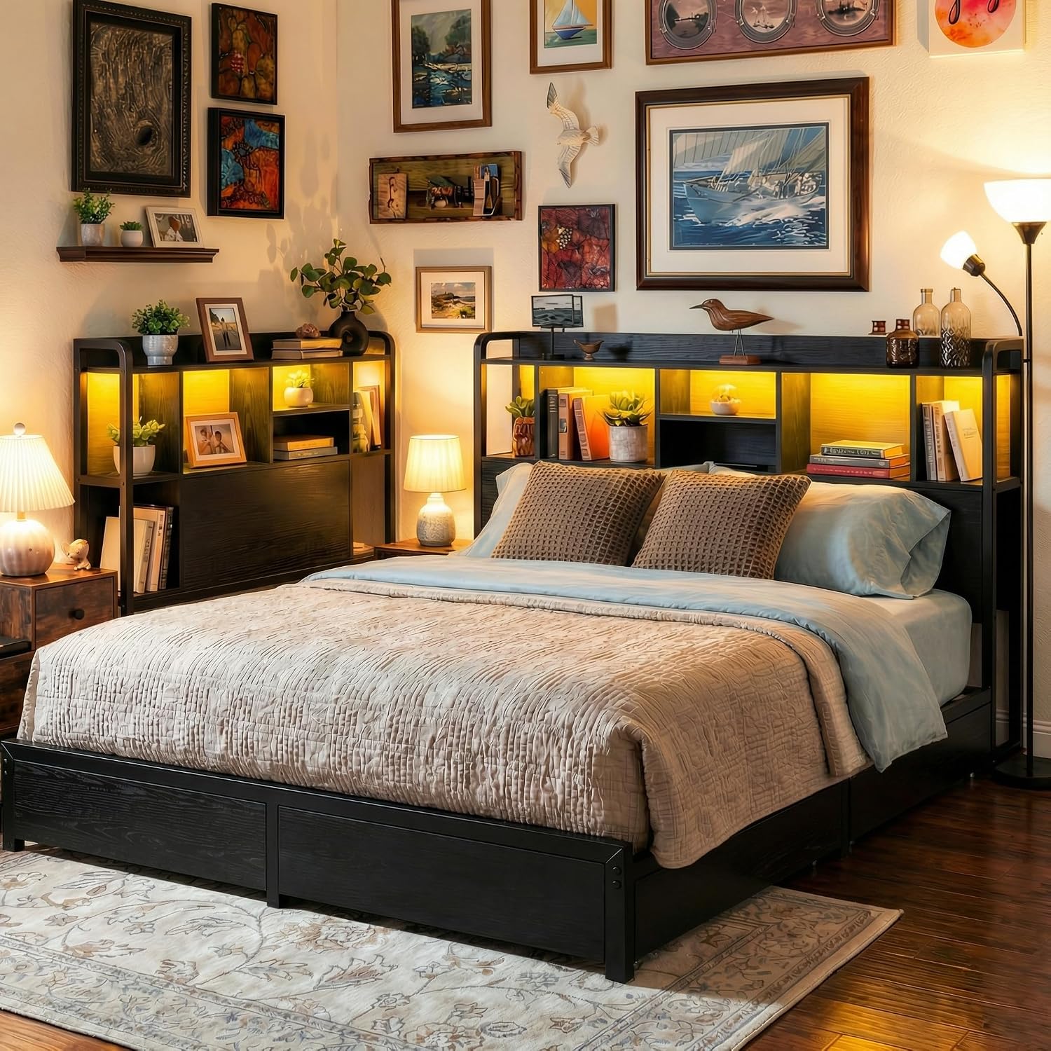 Base de Cama King Size con Cab - King Size Bed Frame With Storage Drawers reseña y precio