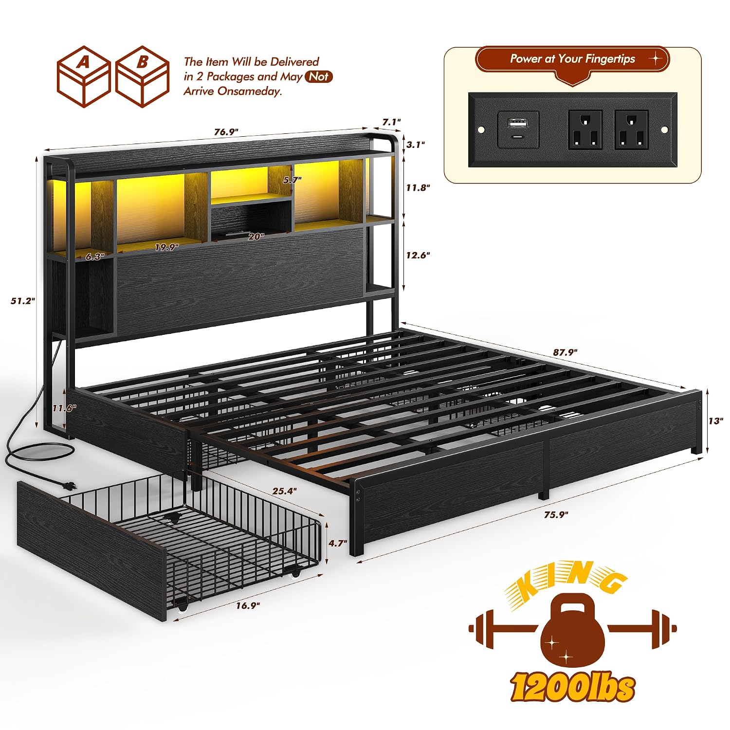Base de Cama King Size con Cab - King Size Bed Frame With Storage Drawers reseña y precio