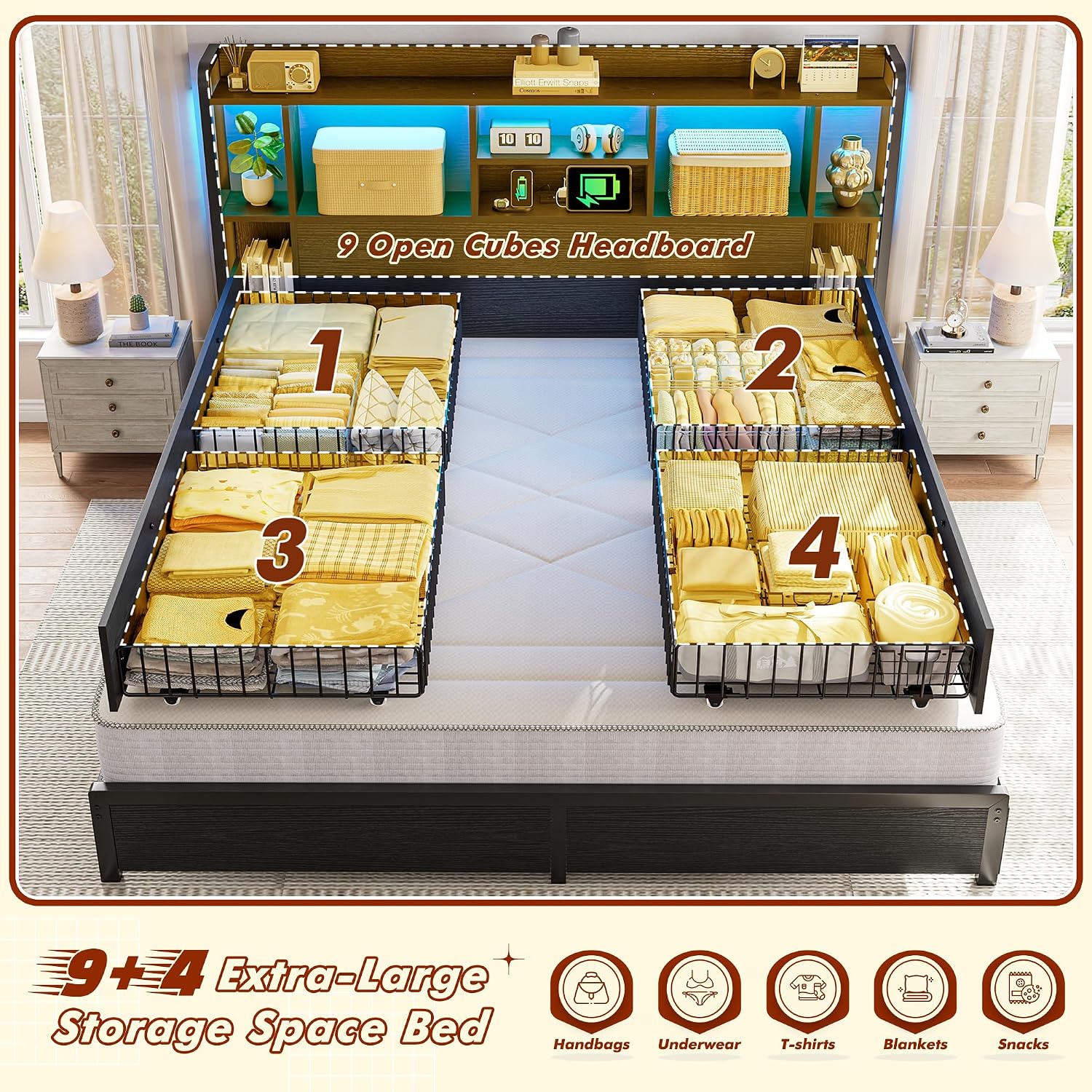 Base de Cama King Size con Cab - King Size Bed Frame With Storage Drawers reseña y precio