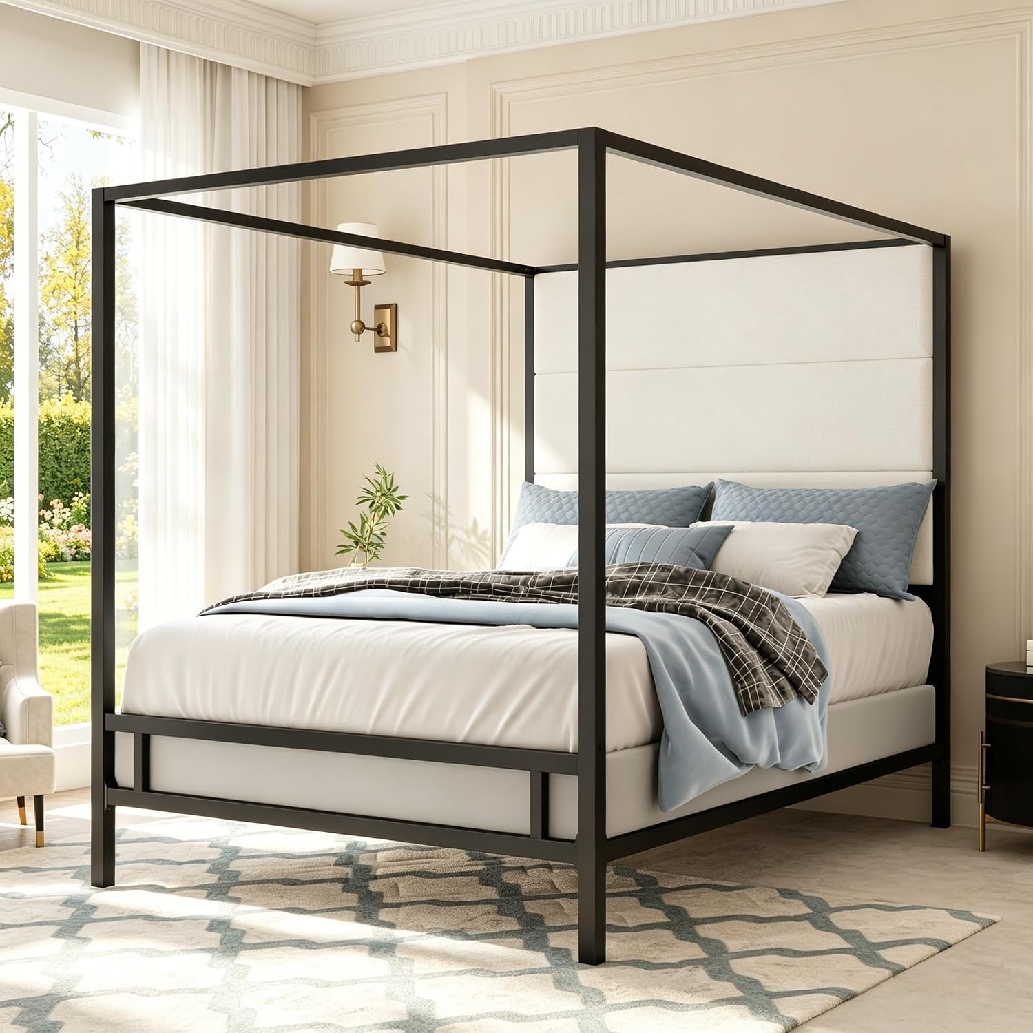 Cama Queen con dosel, tapizada - Canopy Bed Frame Metal Queen reseña y precio