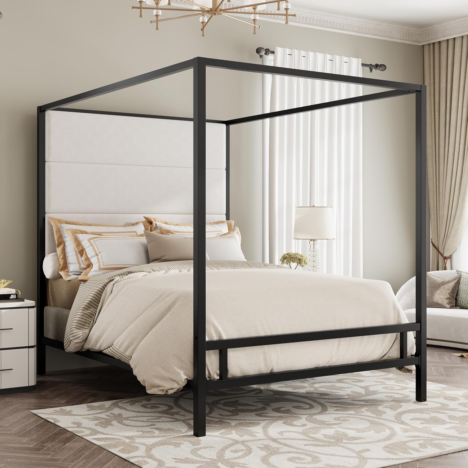 Cama Queen con dosel, tapizada - Canopy Bed Frame Metal Queen reseña y precio