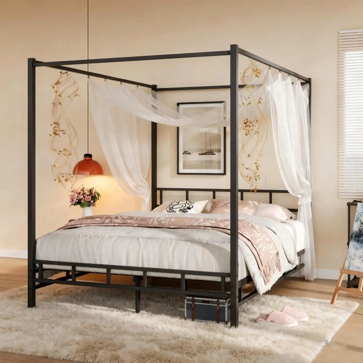 Base de Cama con Toldo de Meta - Canopy Bed Frame Metal Queen reseña y precio