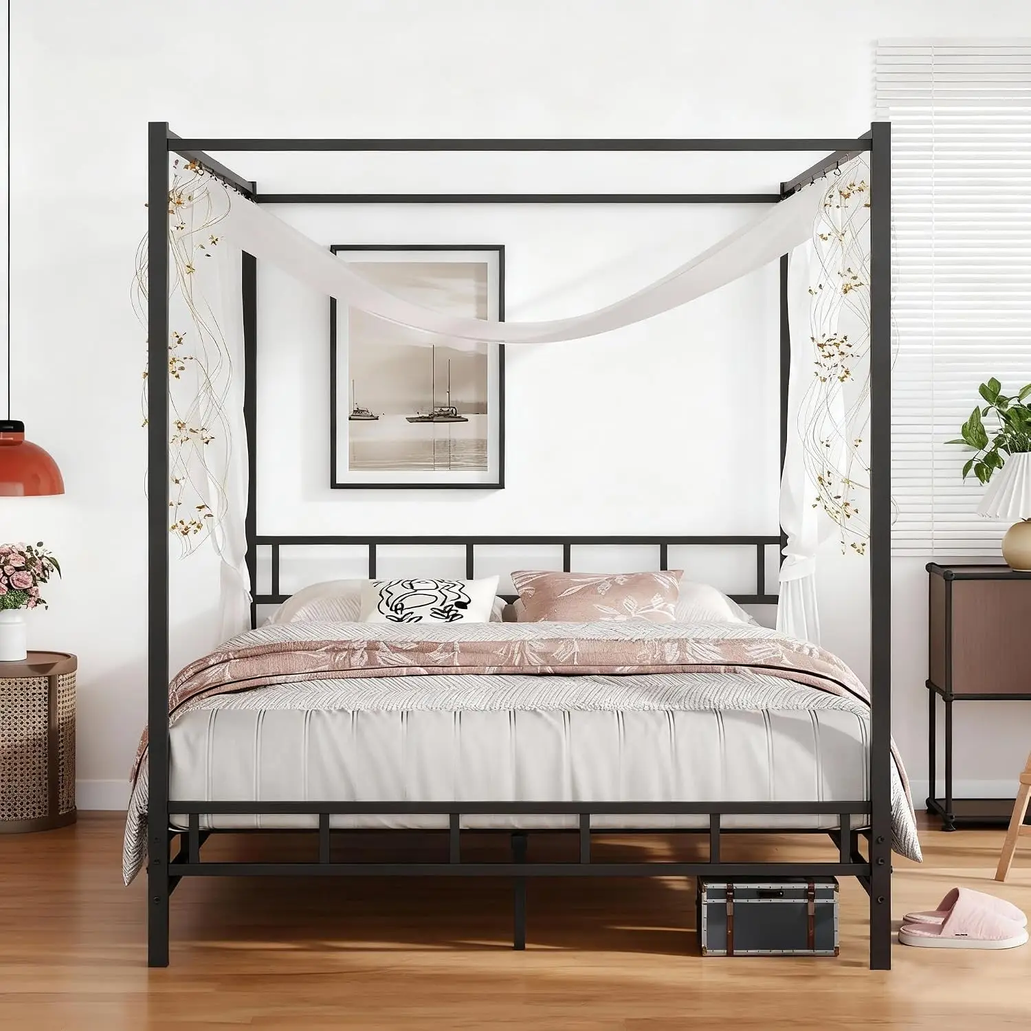 Base de Cama con Toldo de Meta - Canopy Bed Frame Metal Queen reseña y precio
