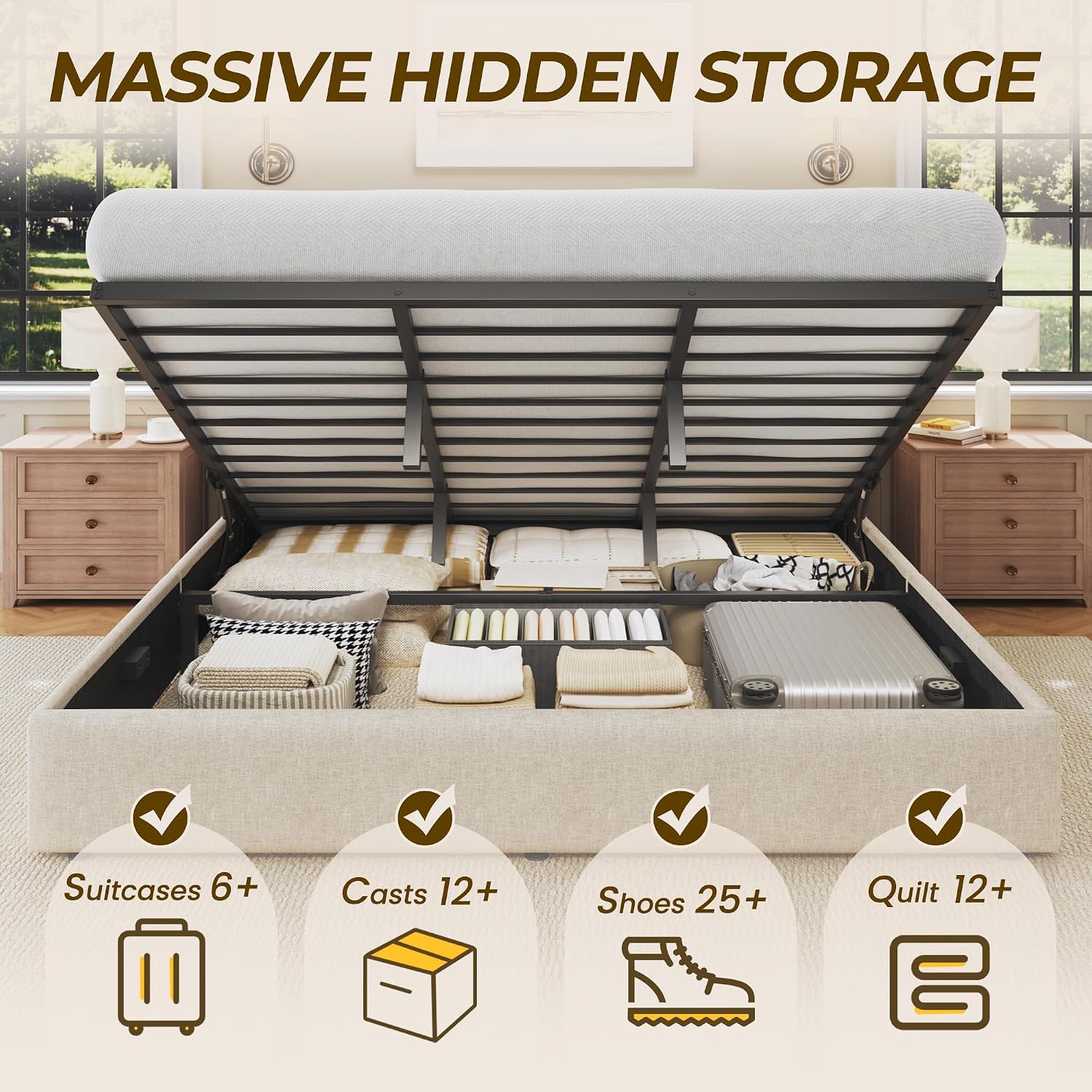 Base de Cama King Size con Alm - Gas Lift Storage Bed Hydraulic reseña y precio