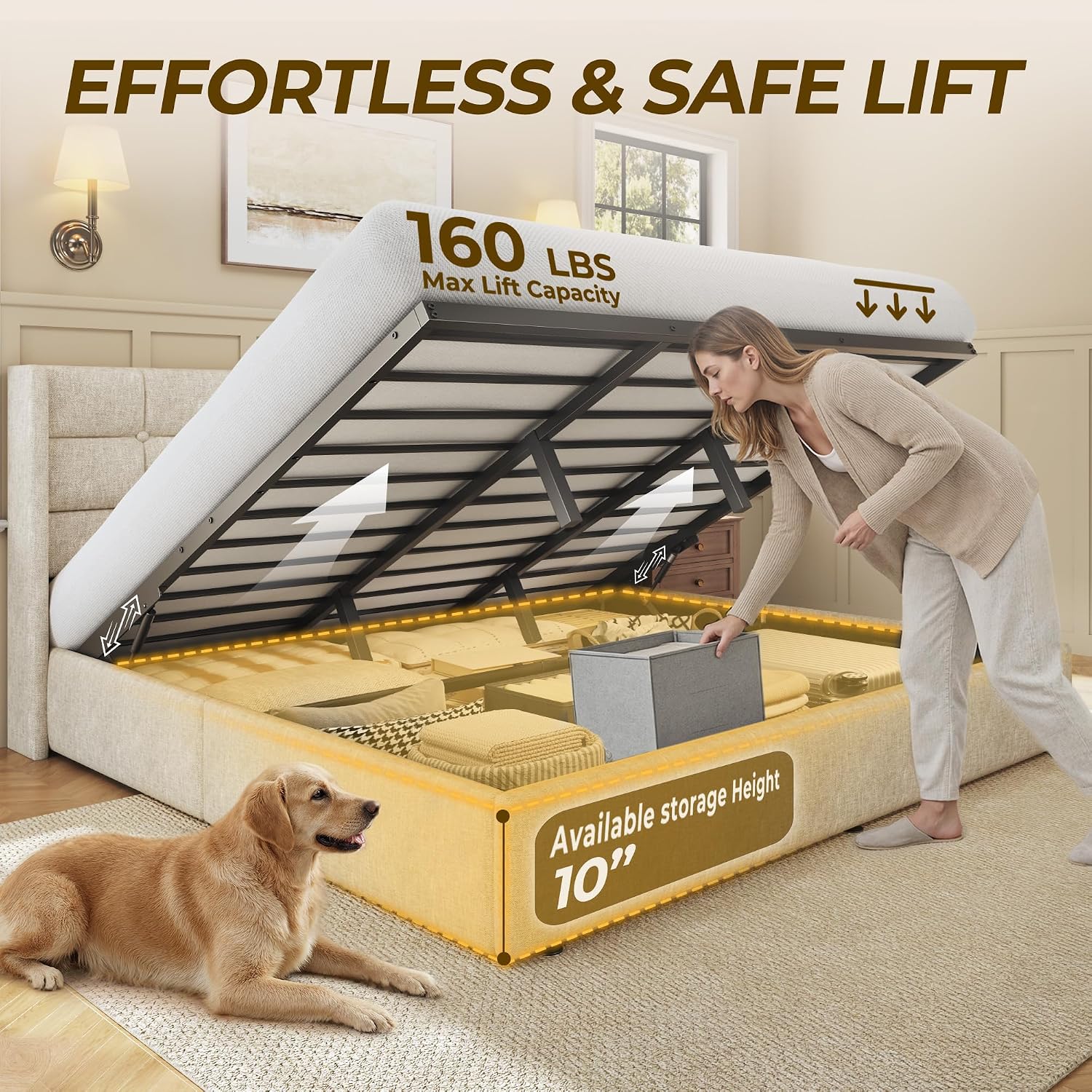 Base de Cama King Size con Alm - Gas Lift Storage Bed Hydraulic reseña y precio