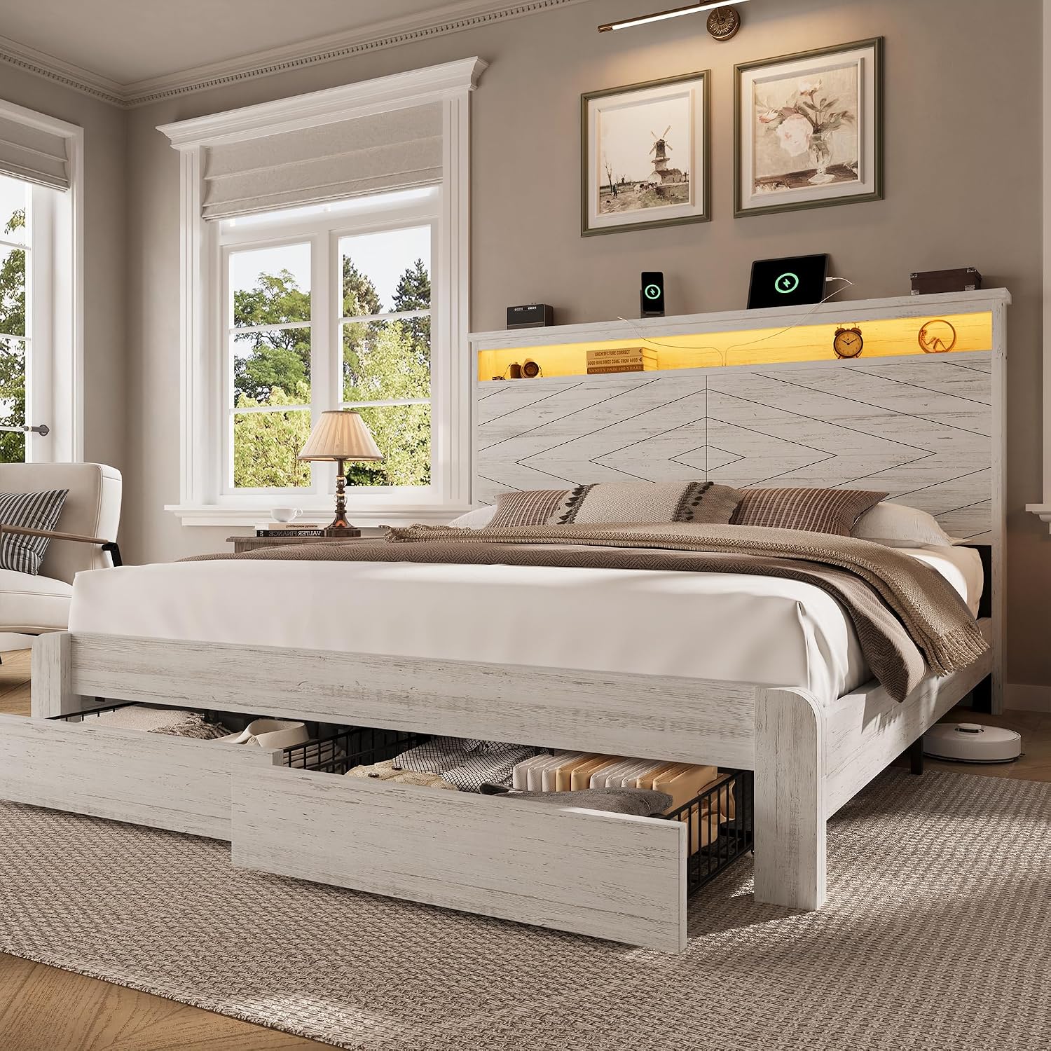 Base de Cama King Size de Made - King Size Bed Frame With Storage Drawers reseña y precio