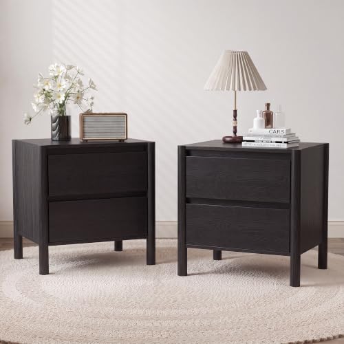 Juego de 2 mesas de noche negr - Solid Wood Nightstand 2 Drawers reseña y precio