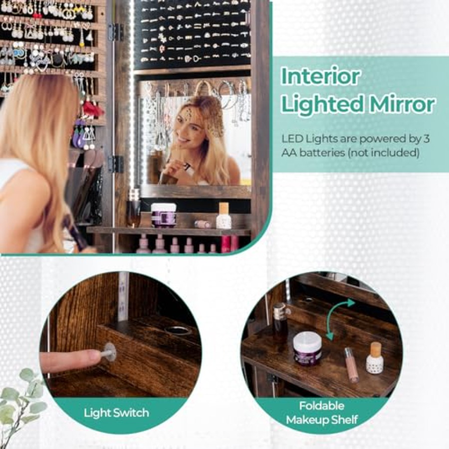 Armario de joyas con 47 luces  - Full Length Mirror Jewelry Armoire reseña y precio