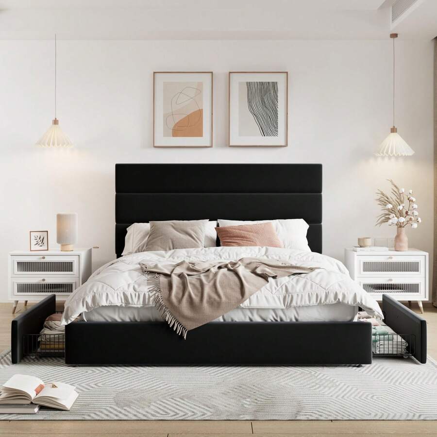 Base de Cama con Plataforma Ta - King Size Bed Frame With Storage Drawers reseña y precio