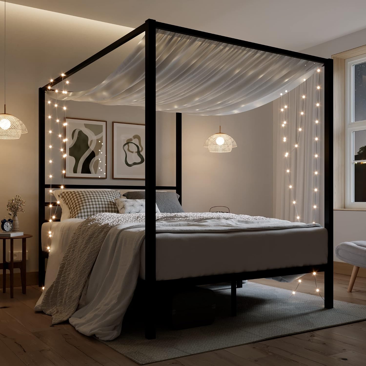 Base de Cama Queen con Estruct - Canopy Bed Frame Metal Queen reseña y precio