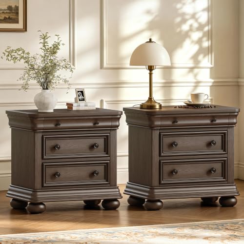 Juego de 2 mesitas de noche de - Solid Wood Nightstand 2 Drawers reseña y precio