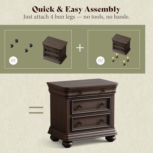 Juego de 2 mesitas de noche de - Solid Wood Nightstand 2 Drawers reseña y precio