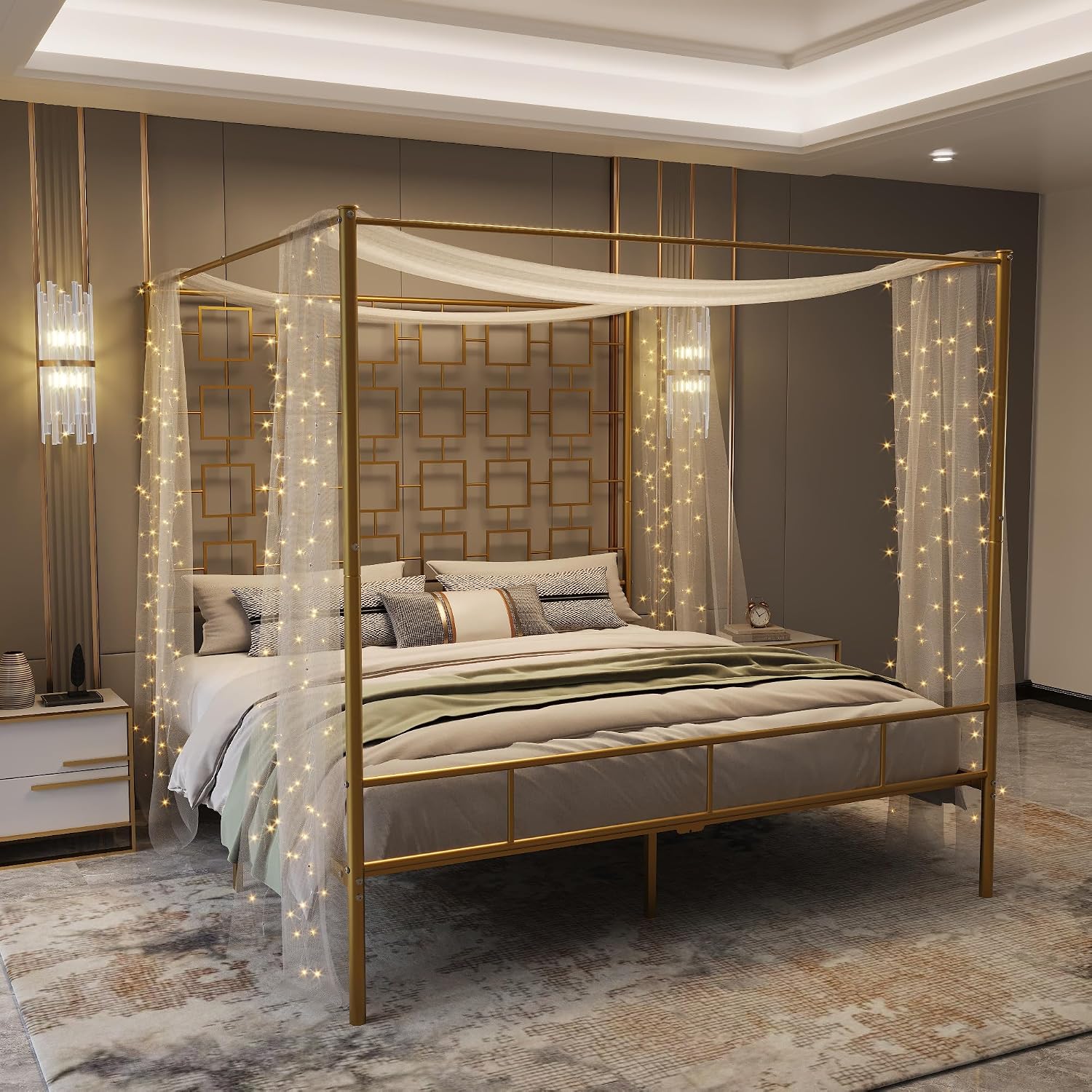 Base de Cama Queen con Dosel d - Canopy Bed Frame Metal Queen reseña y precio