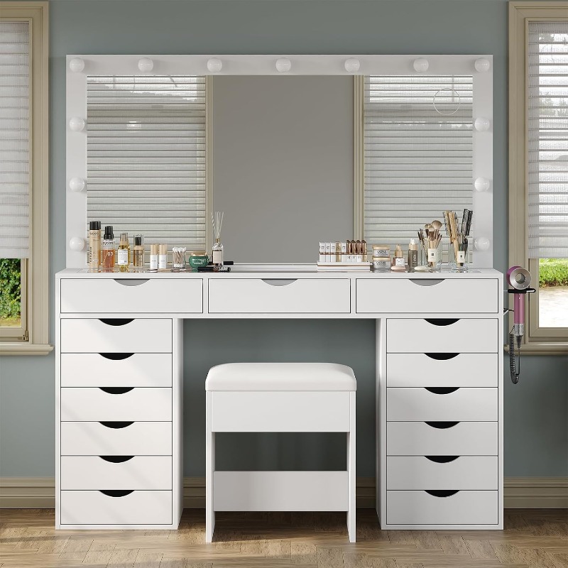 Mesa de tocador Yanosaku con e - Dressing Table Vanity With Lighted Mirror reseña y precio