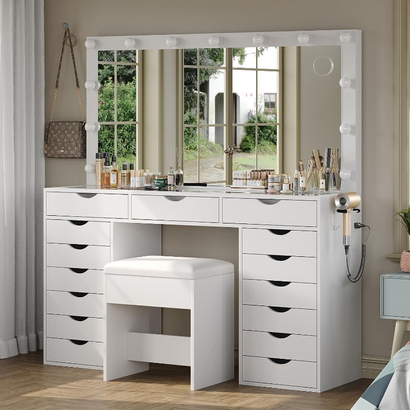 Mesa de tocador Yanosaku con e - Dressing Table Vanity With Lighted Mirror reseña y precio