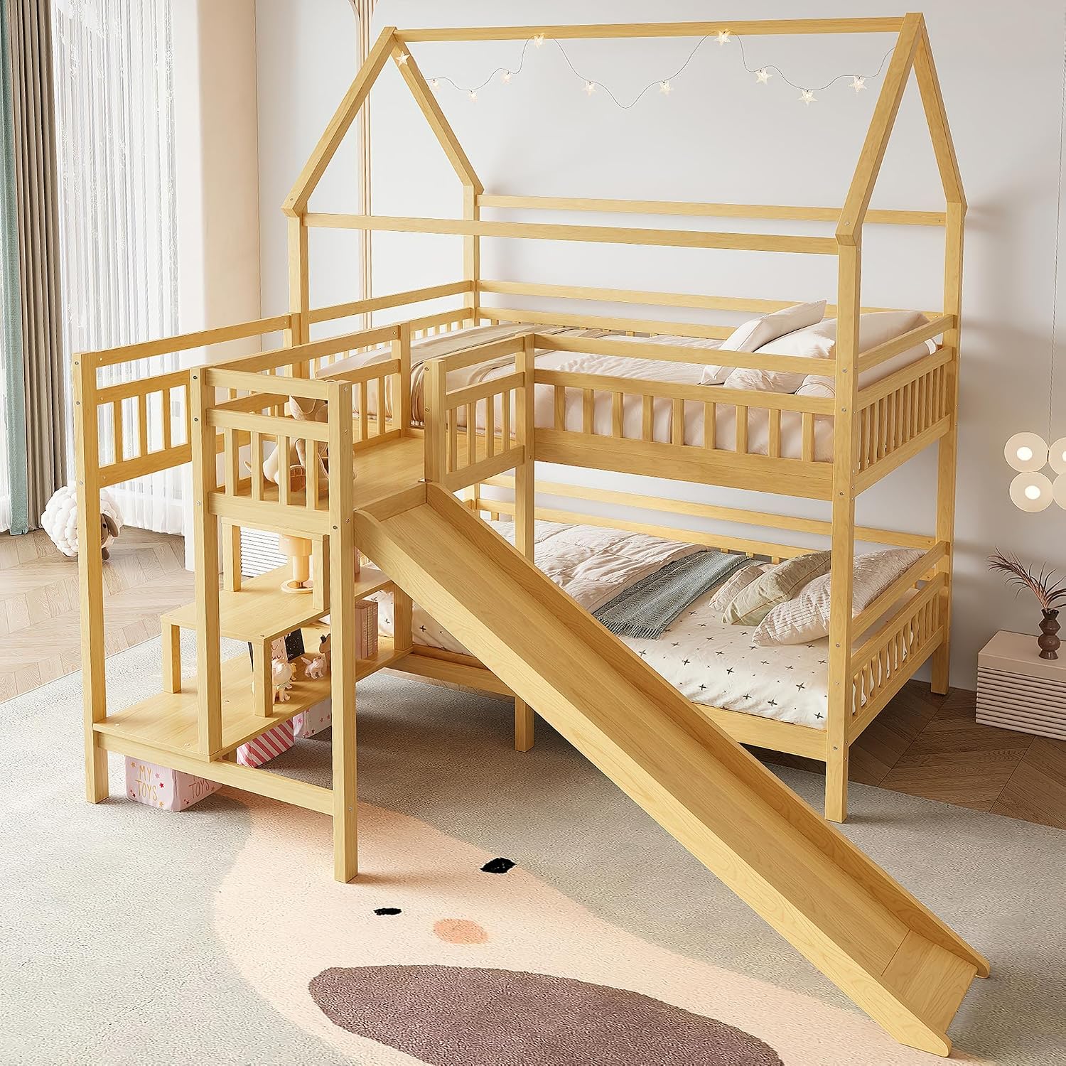 Cama litera doble sobre doble  - Bunk Bed With Stairs And Slide reseña y precio