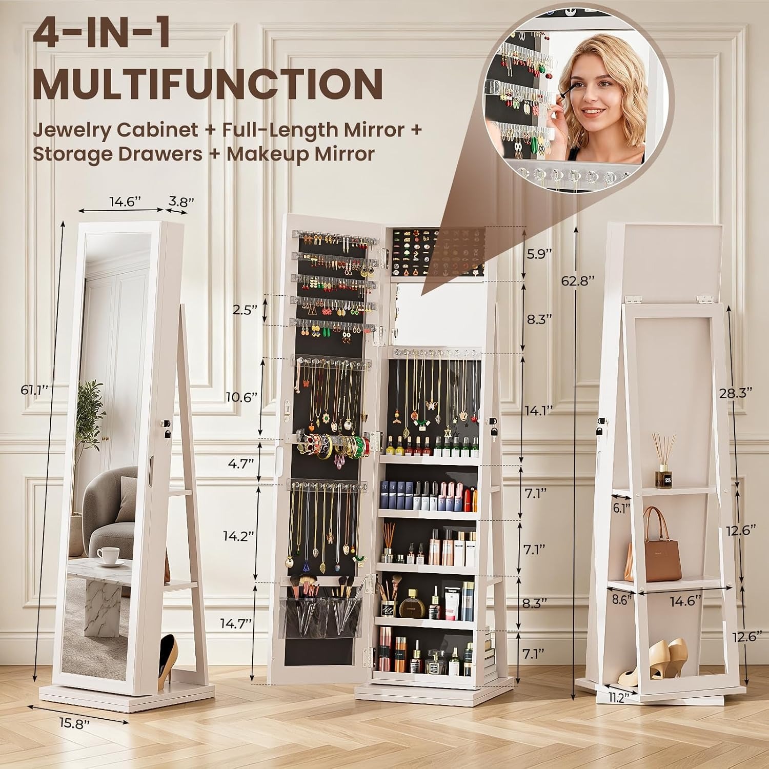 Armario de Joyas 4 en 1, con C - Full Length Mirror Jewelry Armoire reseña y precio