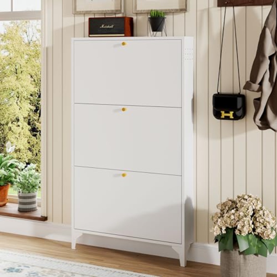 Zapatero independiente con 3 c - Shoe Rack Cabinet Narrow Entryway reseña y precio